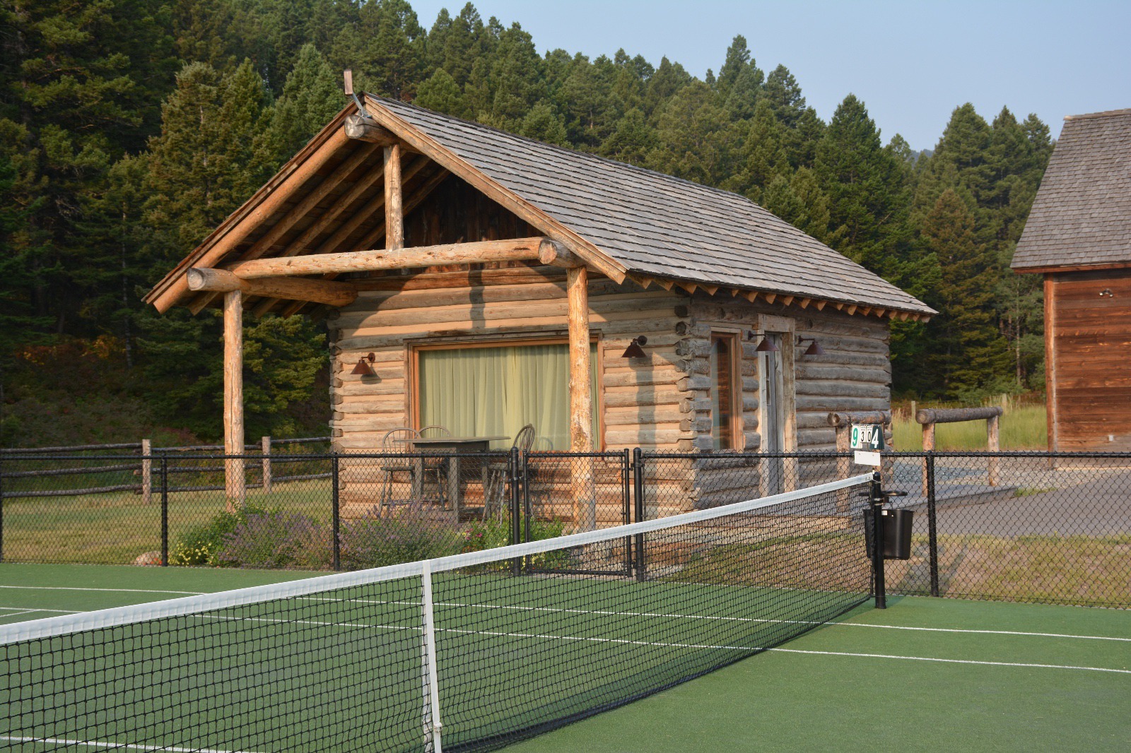 Exterior with tennis courts