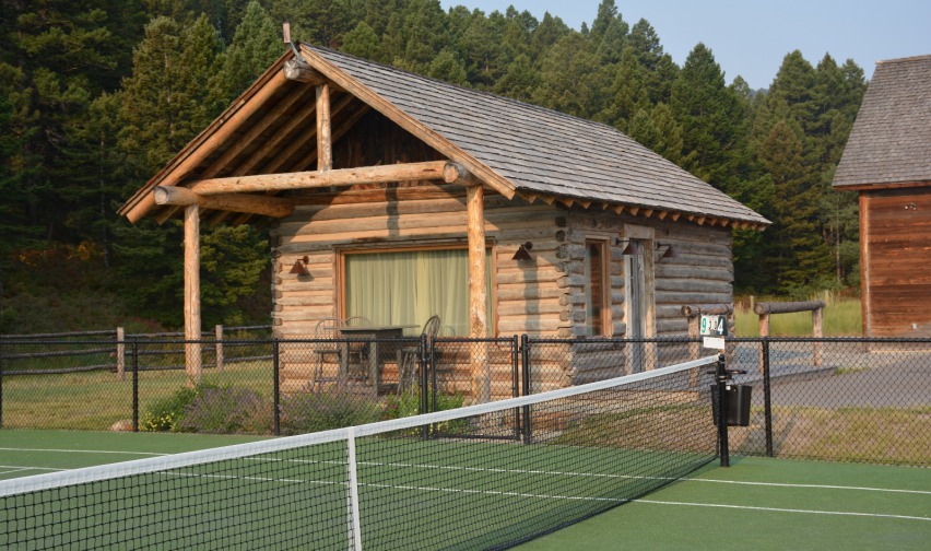 Exterior with tennis courts